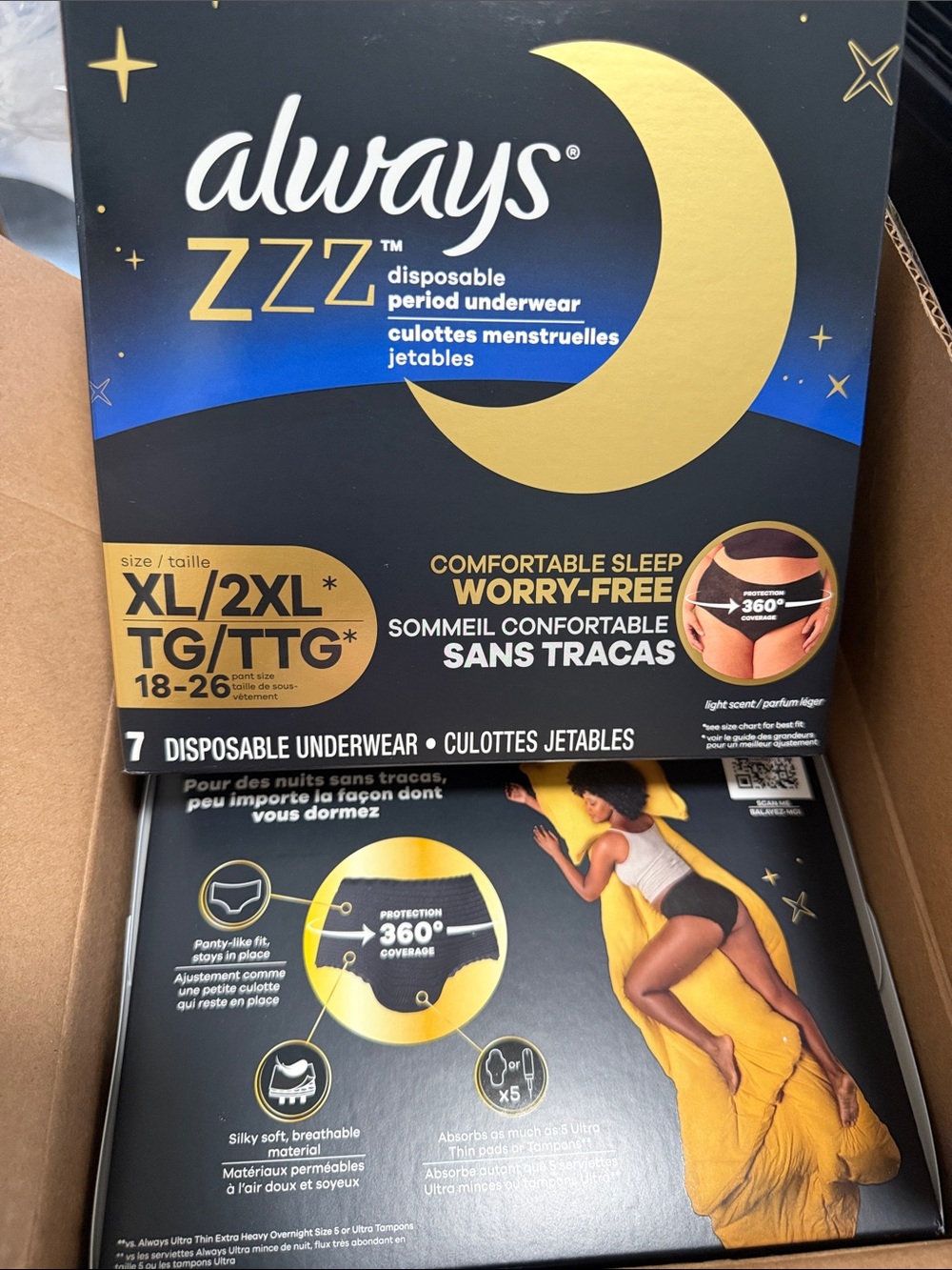 Always ZZZ Disposable Period Underwear 2 boxes size XL 2XL